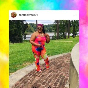 Groovy tie dye jumpsuit w/ scrunched bottoms